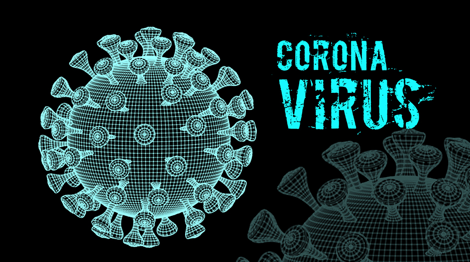 bild på turkos coronnavirus på mörk bakgrund